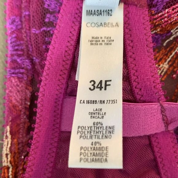 Cosabella 34F Maasai Balconette Bra Lace Embroidery Underwire Berry Pink-Multi - Picture 10 of 15
